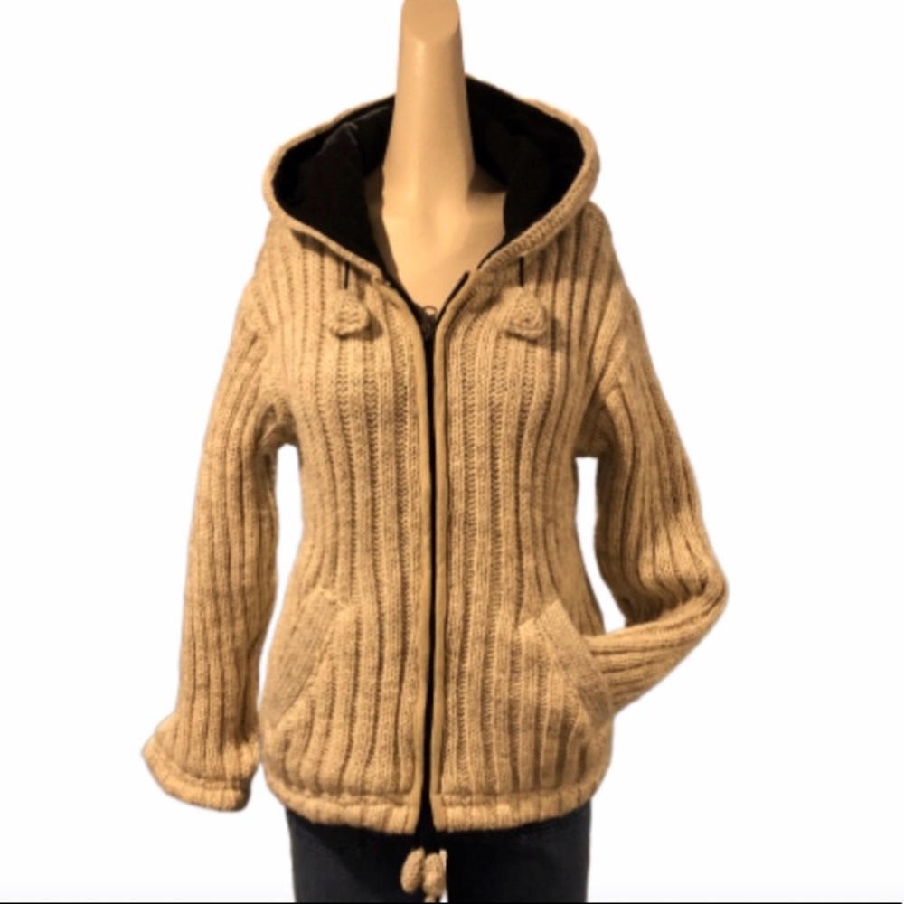 100% Wool Zip Up Hoodie, Made in Nepal